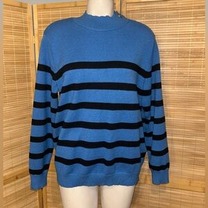 Kirundo Sweater Womens medium Blue black Striped long sleeve top shirt